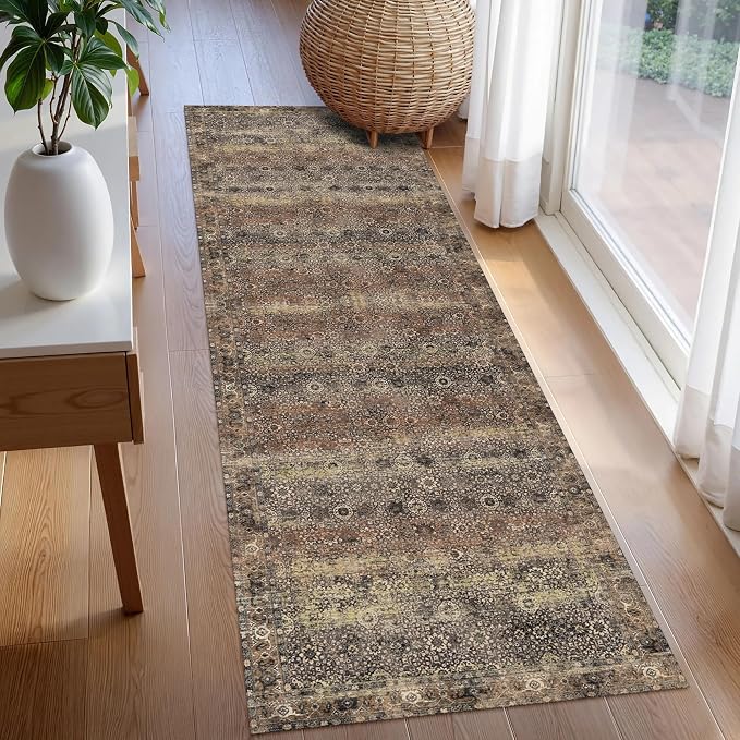 Washable Area Rug 2'6'' x 8' Vintage Traditional Persian Mat - Image 3