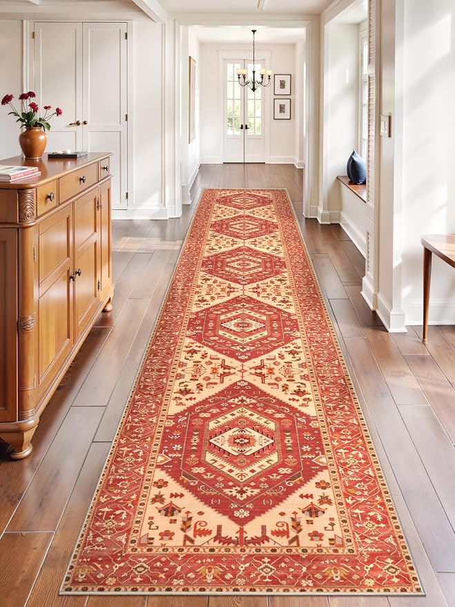 SERISSA Runner Rug for Hallways, Extra Long Boho Rug Ultra Soft Vintage Red by SERISSAHomeDecorCollection