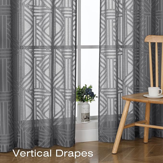 Simplebrand Grey Sheer Kitchen Curtains 36 Inch Length Tier Curtains 2 Panels - Image 5
