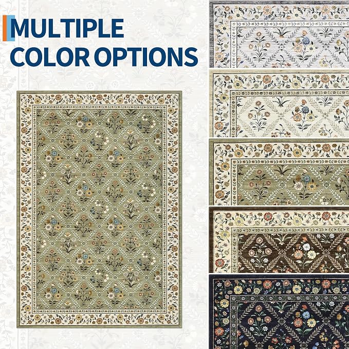 GarveeHome Grey Floral Rug 4x6 Rug Machine Washable Area Rug - Image 8