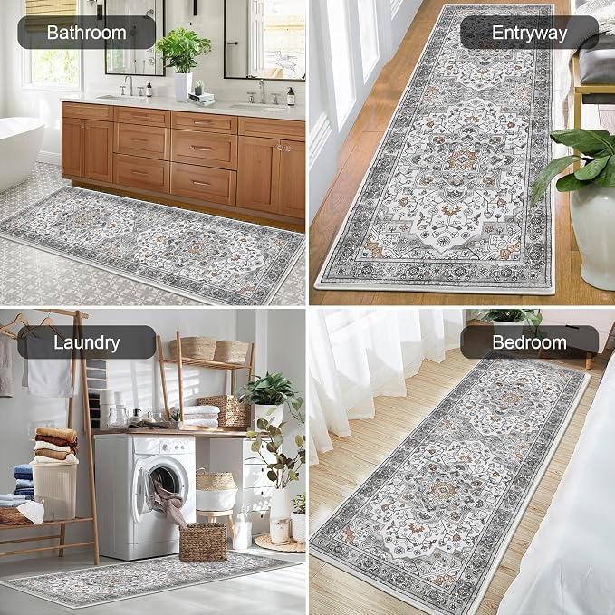 HEBE Hallway Runner Rug 2'x6' Washable Vintage Distressed Area Rugs Non Slip - Image 4