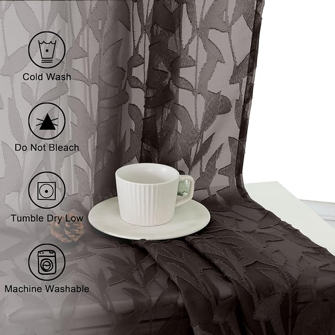 Lecloud Leia 2 PCS Chocolate Brown Sheer Kitchen Curtains 36 Inch Length - Image 7