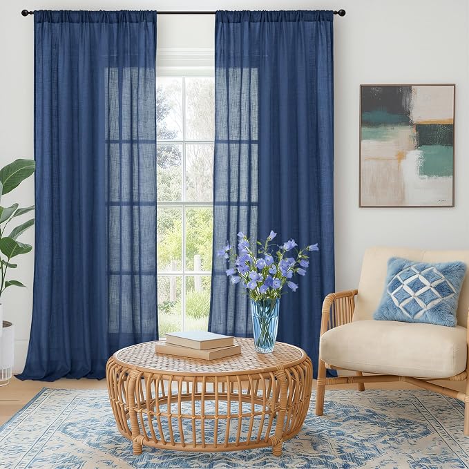 BGment Navy Blue Linen Curtains 84 Inch Length - Image 2