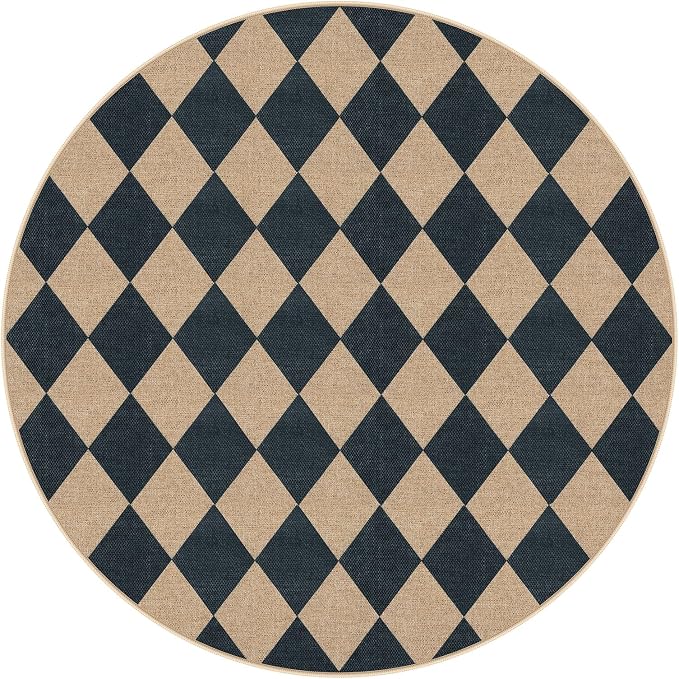 Lahome Colette Checkered Round Rugs 6ft, Washable Easy Jute Circle Patio Rug - Image 8