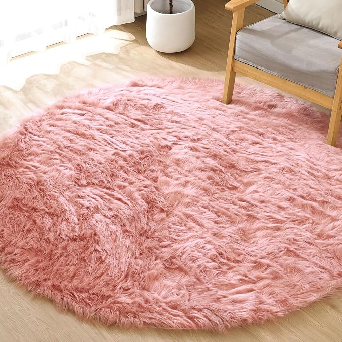 ORINOVA Pink Washable Fluffy Round Rugs - Image 6