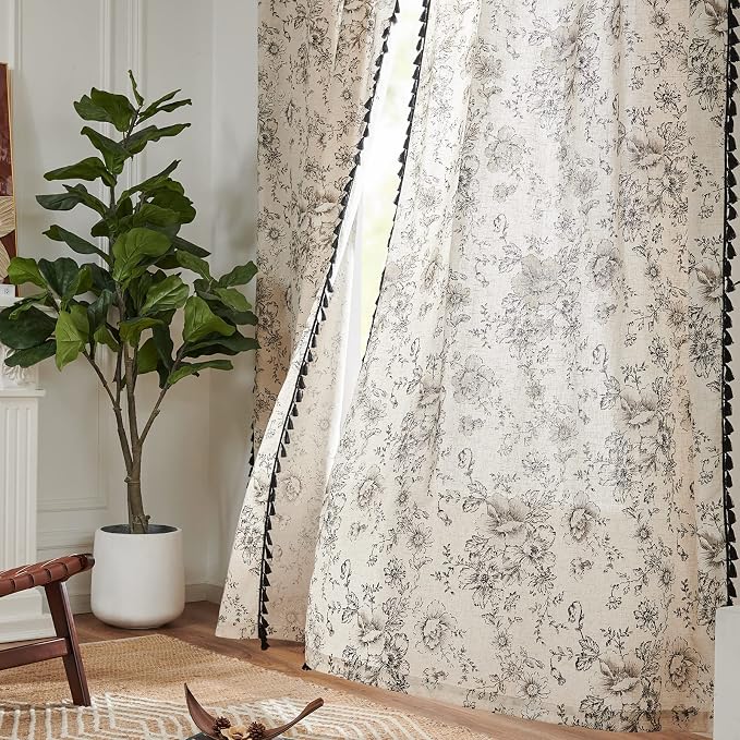 jinchan Linen Blend Curtain Floral Curtains - Image 5