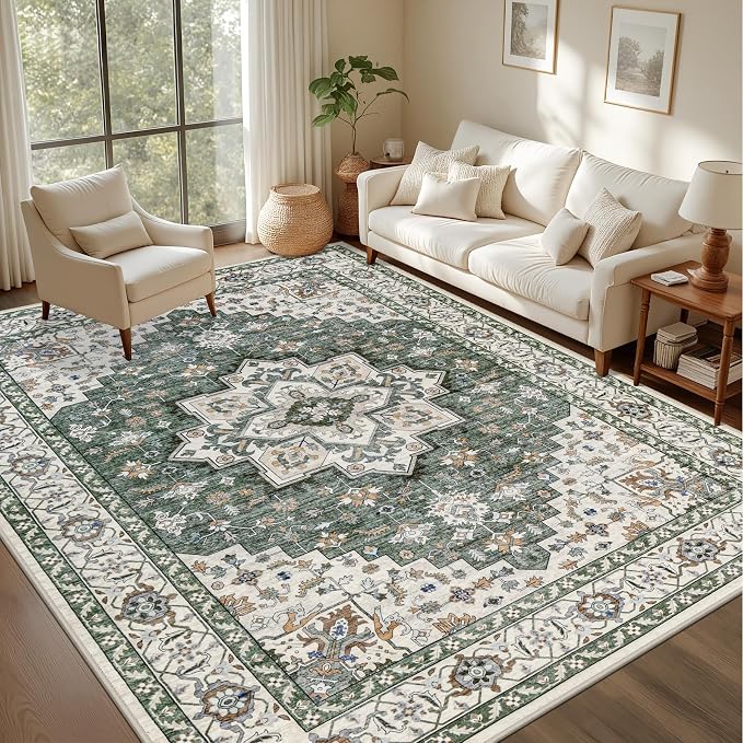 3x5 Area Rugs Living Room Rug: Washable Vintage Boho Medallion Rug No Slip by EXPEDIX