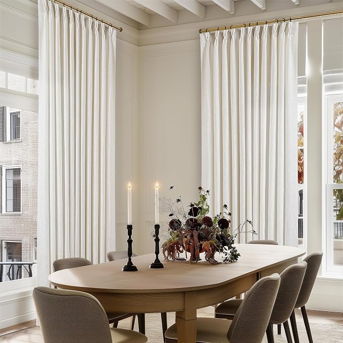 98 Inch Long Curtains Pinch Pleat Linen Curtains 2 Panels Natural | Light - Image 7