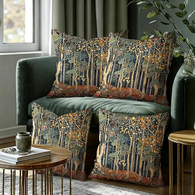 Rustic William Morris Inspired Autumn Forest Decor Pillow Covers 18x18 Set of 4 - Image 6