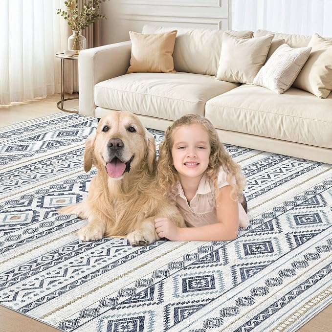 cotiled 10x13 Area Rugs Washable Boho Living Room Rug Blue | Solve Modern - Image 8
