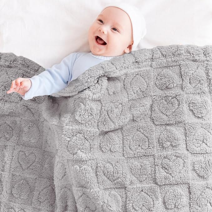 Yurhap Fleece Baby Blanket Heart Checkered, Ultra Soft Cozy Baby Blankets - Image 3