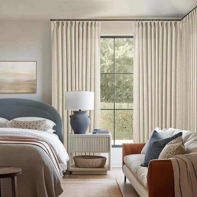 Pinch Pleat Extra Wide Beige Linen Curtain 108 Inches Long 70 Wide 1 Panel | - Image 6