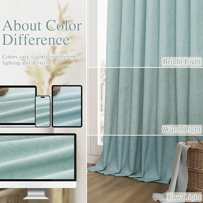 Guken 100% Blackout Linen Curtains 102 Inch Length 2 Panels Set - Image 7