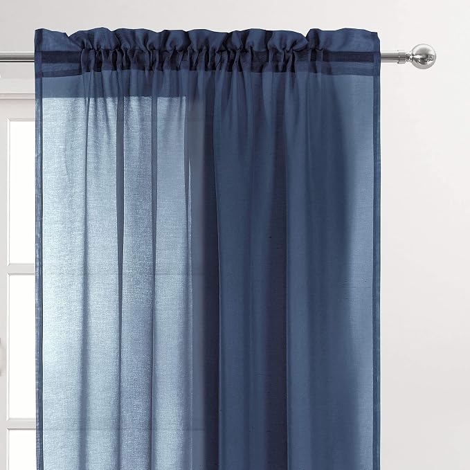 DWCN Navy Blue Sheer Curtains for Kitchen Windows - Image 2