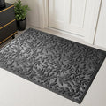 Grey Leaves Outdoor Indoor Entrance Door mat, Absorbent Durable Heavy Duty by VivaNest