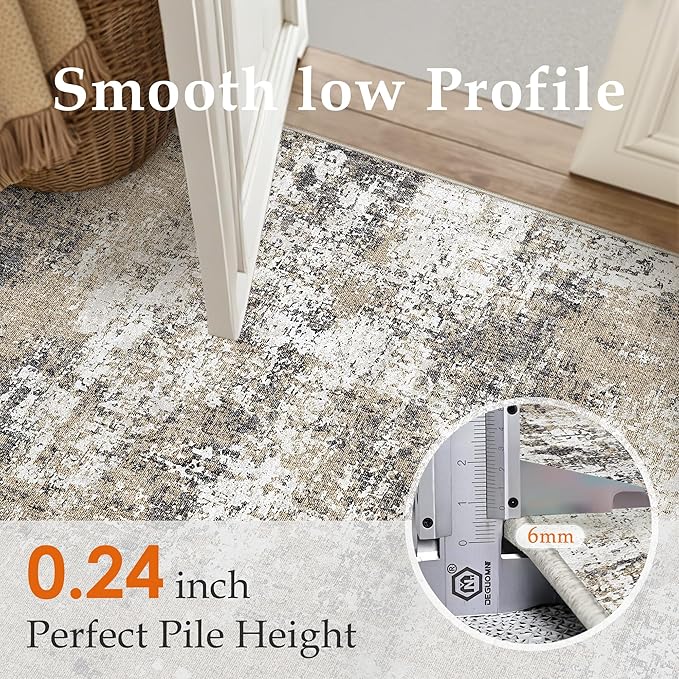 PureCozy 4x6 Abstract Area Rug Brown Washable Modern Neutral Office Carpet Non - Image 5