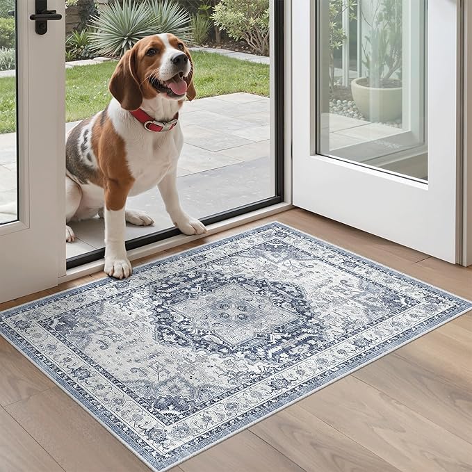 Madane Washable Area Rug 2x3, Small Entryway Rug Non-Slip Vintage Door Mat - Image 2