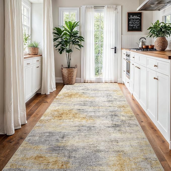 4x8 Washable Kitchen Runner Rug: Modern Abstract Wide Runners - Image 2