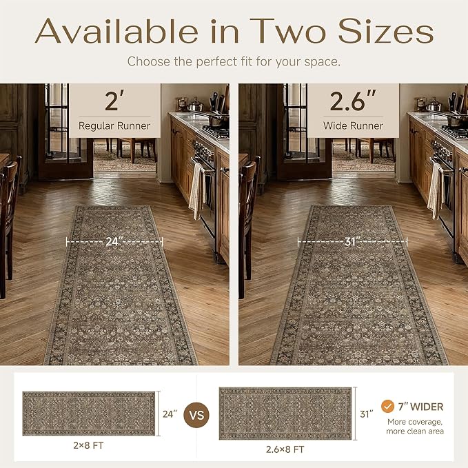 2x12 Brown Vintage Floral Washable Runner Rug - Image 10