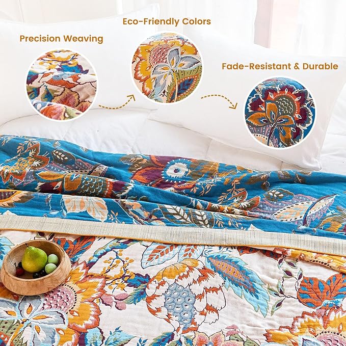 MSGKV Boho Throw Blanket 50"x60" Floral Cotton Blanket - Image 3
