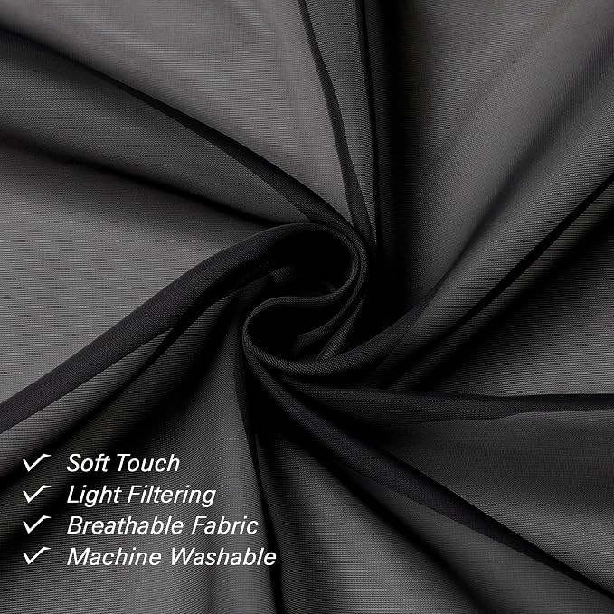 Lecloud Black Sheer Valance for Windows 14 Inch Length 2 Pieces, Light Reducing - Image 4