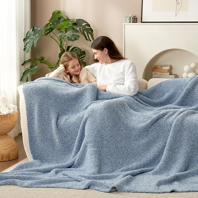 Snuggle Sac Queen Size Bed Blanket Heather Blue, Reversible Super Soft - Image 8