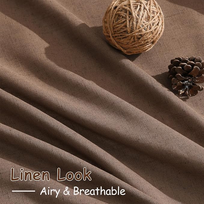 Extra Long Caramel Brown Linen Curtain 108 Inches Long 2 Panels Set Back Tab - Image 5