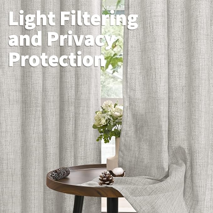 YoungsTex Light Grey Linen Curtains 48 Inch Length, Short Light Filtering - Image 3
