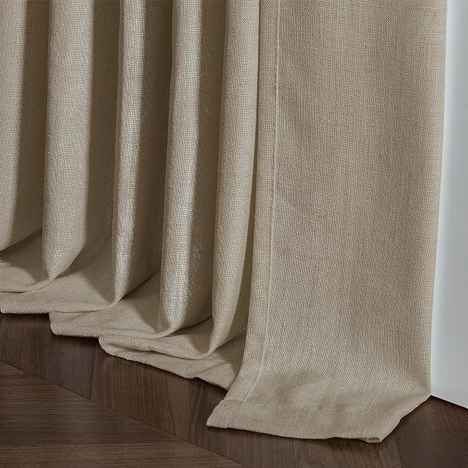 Extra Long Pinch Pleated Linen 108 Inch Curtains Tan Brown 2 Panels Set | Grey - Image 8