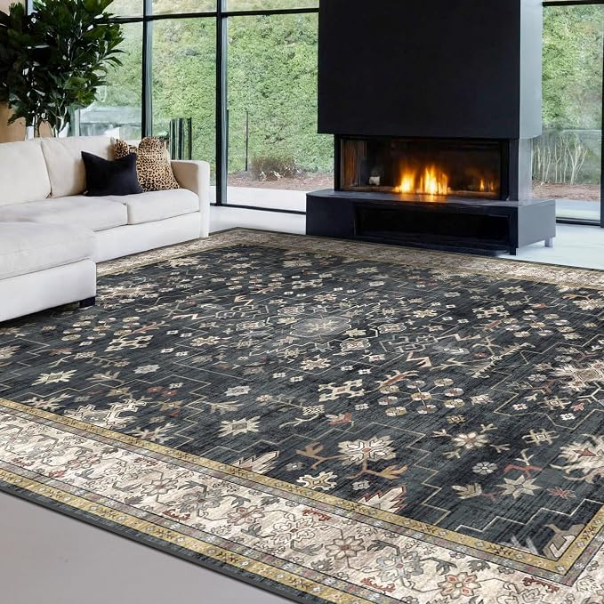 Black Boho Rug for Living Room 9x12 - Image 8