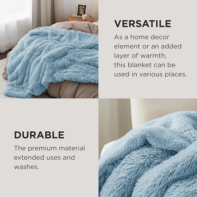 Bedsure GentleSoft Fluffy Light Sky Blue Throw Blanket, Dusty Baby Blue Decor - Image 4