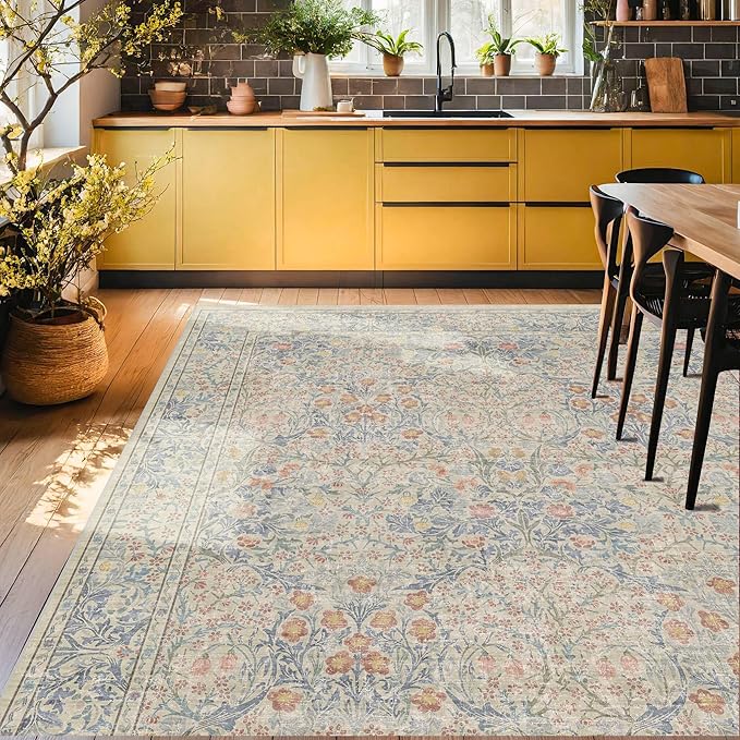 Hazo Haus Boho Beige Blue Living Room Rug 6x8 - Image 6