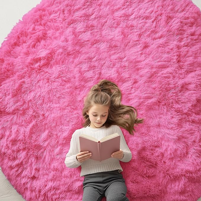 OLANLY Hot Pink Round Rugs for Bedroom by OLANLY