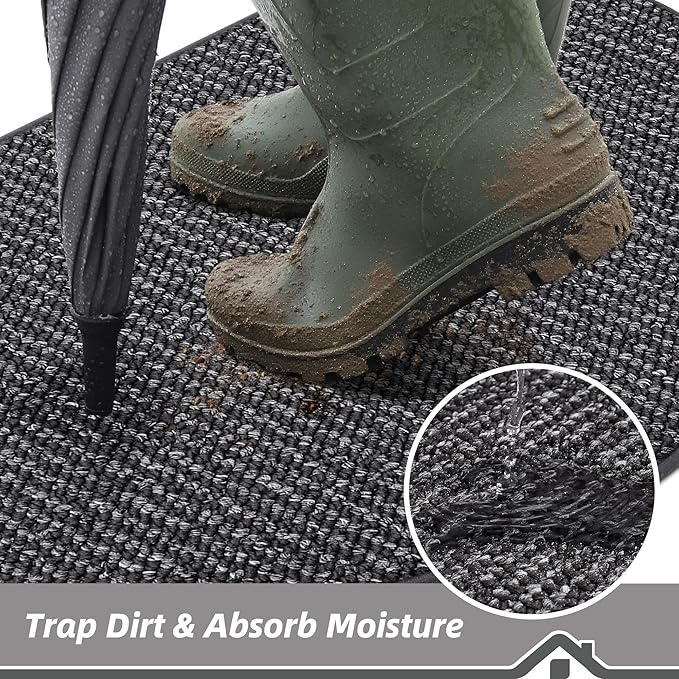 BEQHAUSE Dirt Trapper Door Mat 32" x 48" Half Circle Non Slip, Charcoal | - Image 3