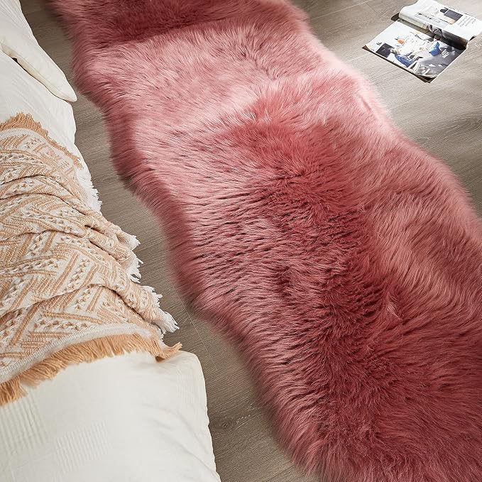 AMTOVO Faux Sheepskin Rug, Blush Pink Ultra Soft Fluffy Shag Area Rug, 2 x 6 ft - Image 8