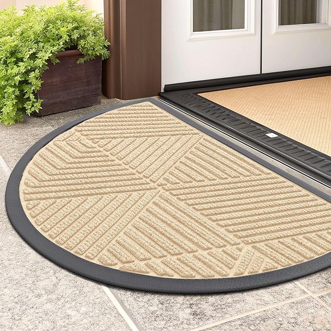 Smiry Half Circle Front Door Mat Outside Entrance, Heavy Duty Sturdy Natural by Smiry