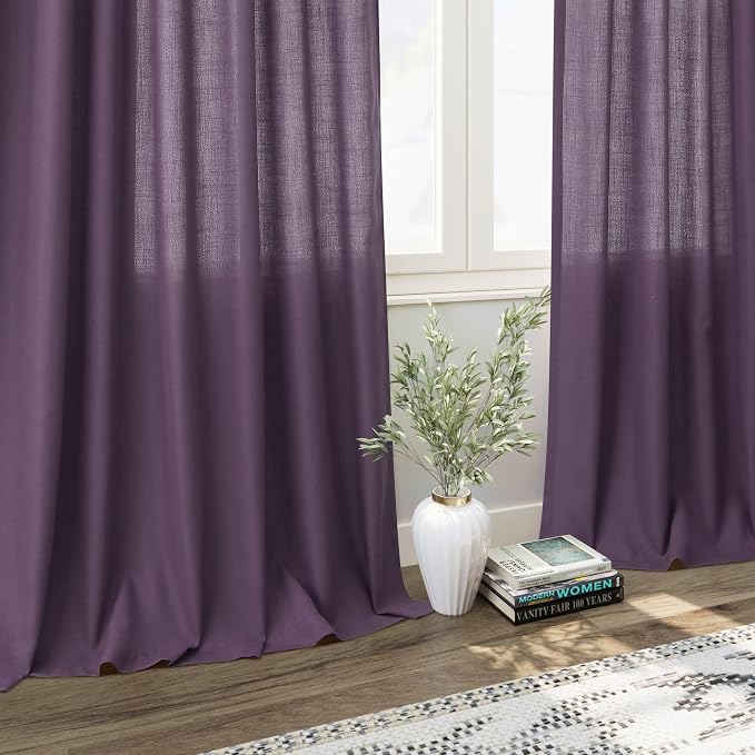 Nanspring Plum Linen Curtains 96 Inches Long 2 Panels Set - Image 6