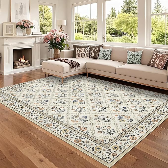 6x9 Machine Washable Area Rugs for Living Room Floral Stain Resistant Soft - Image 2