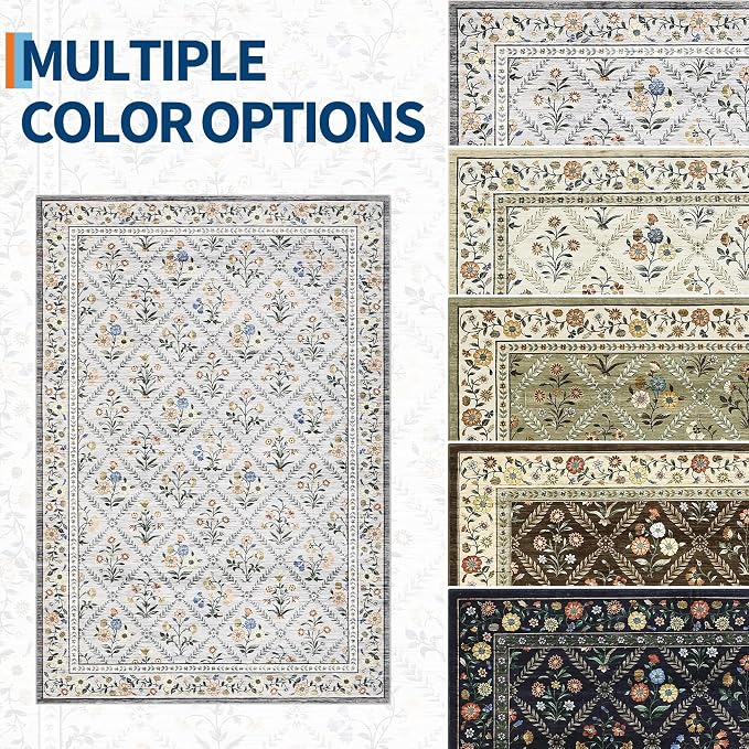 GarveeHome Grey Floral Rug 4x6 Rug Machine Washable Area Rug - Image 8