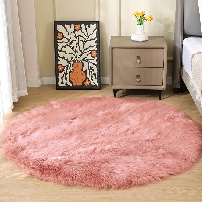 ORINOVA Round Rug 3ft Pink Small Fluffy Rug - Image 6