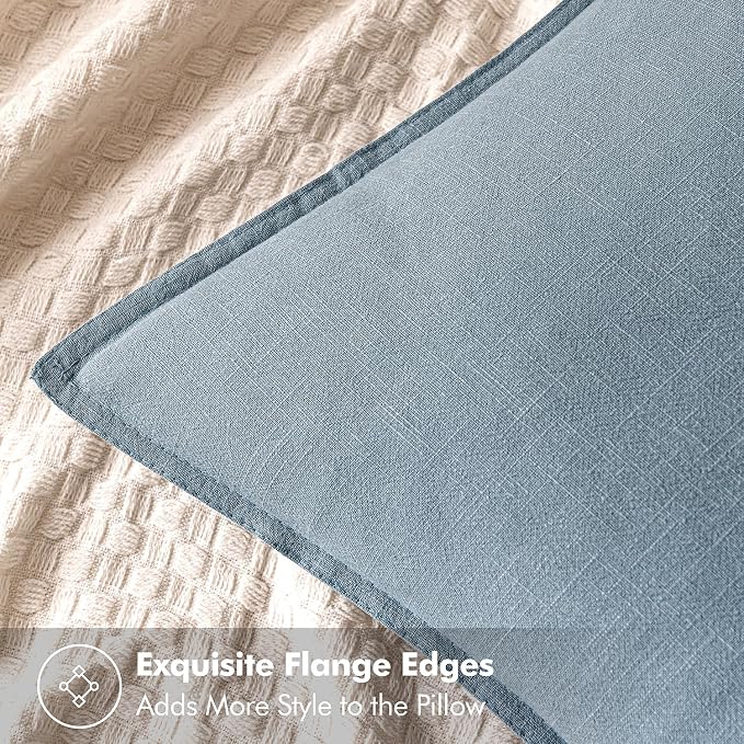 MIULEE Decorative Linen Euro Sham Pillow Covers 22x22 Inch Blue Grey Boho - Image 2