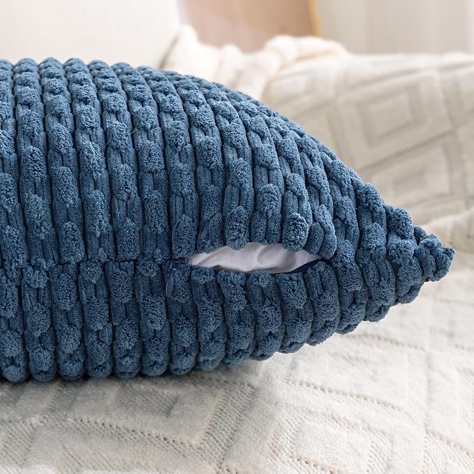 Set of 4 Blue Decorative Throw Pillow Covers 18x18 Inch Corduroy Pillow Covers - Image 4