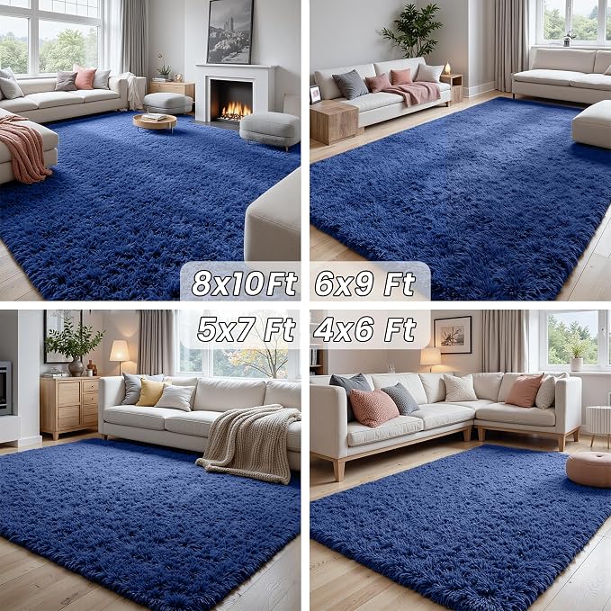 6x9 Fluffy Shag Area Rugs for Living Room Bedroom: Soft Plush Carpet Blue | - Image 7