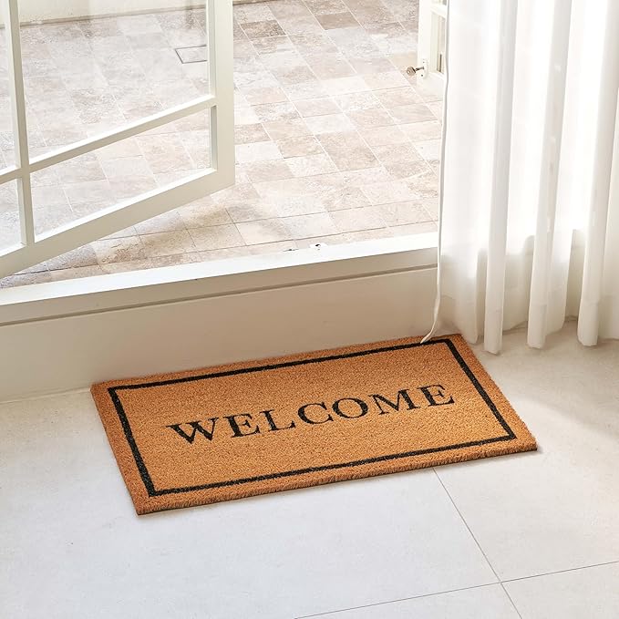 KANKUN Coco Coir Door Mat with Heavy Duty Backing, Welcome Doormat, Doormat - Image 2