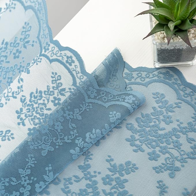 YJ YANJUN Vintage Lace Curtains 72 Inches Long 2 Panels Antique Boho Slate Blue - Image 6