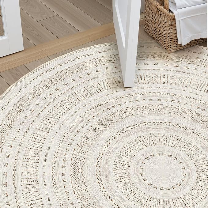cotiled 6x6 Round Rug 6ft Circle Living Room Boho Area Rugs | Washable Foldable - Image 6