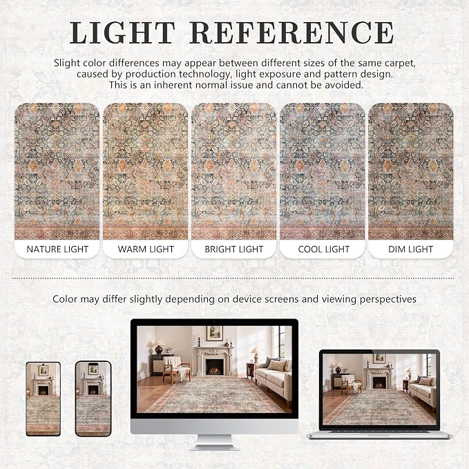 6x9 Area Rugs - Washable Vintage Retro Living Room Rug, Soft Ultra Thin Non - Image 8