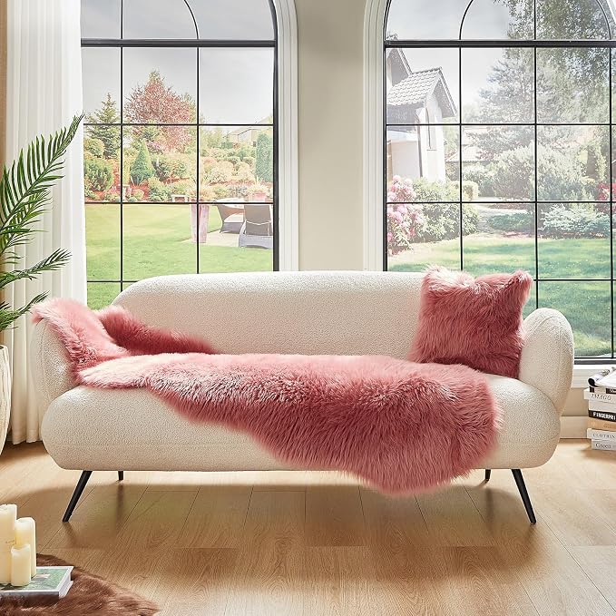 AMTOVO Faux Sheepskin Rug, Blush Pink Ultra Soft Fluffy Shag Area Rug, 2 x 6 ft - Image 3