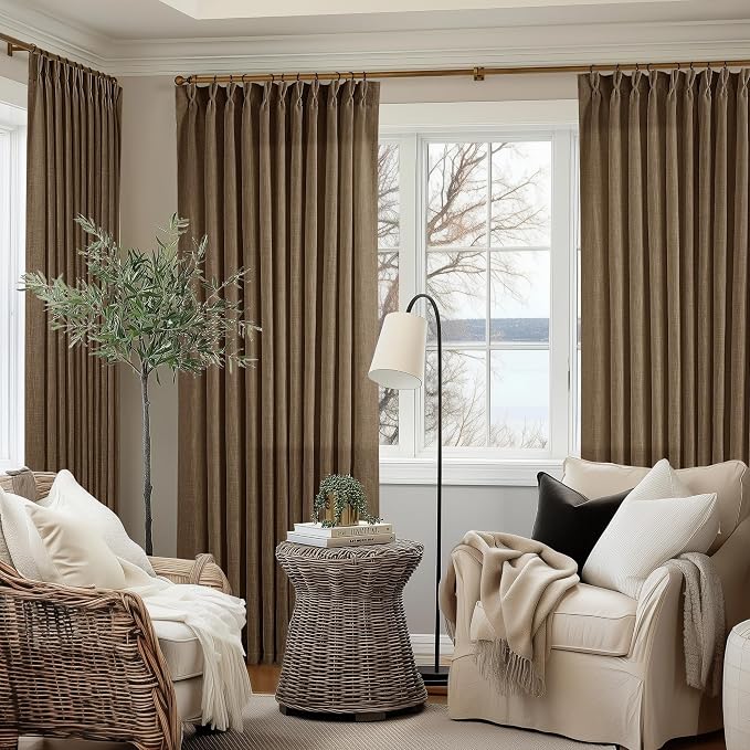 Extra Wide 108 Inch Long Pleat Curtains 70 Inch Wide Dutch Cocoa | Pinch Pleat - Image 9