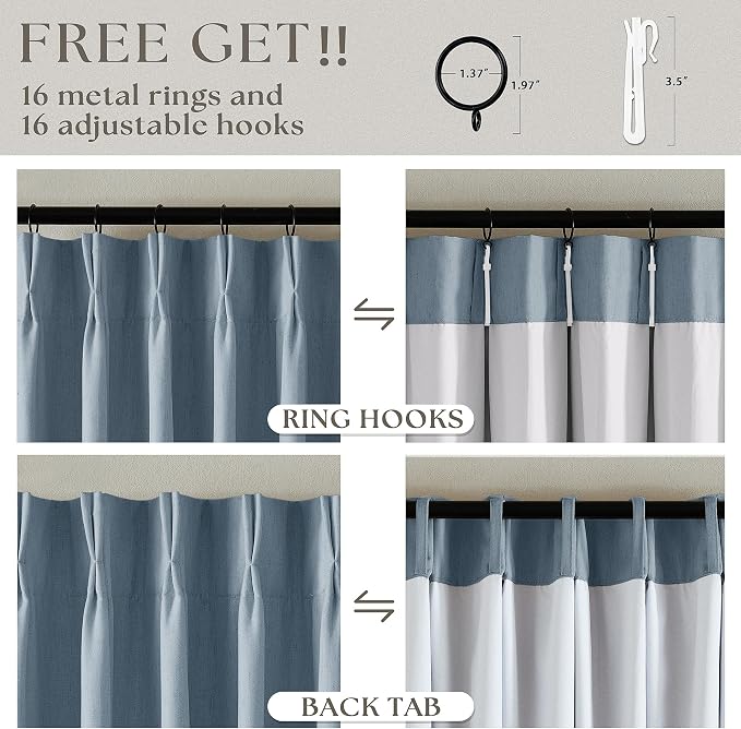 Dusty Blue 100% Black Out Pinch Pleated Linen 63 Inch Curtains - Image 5